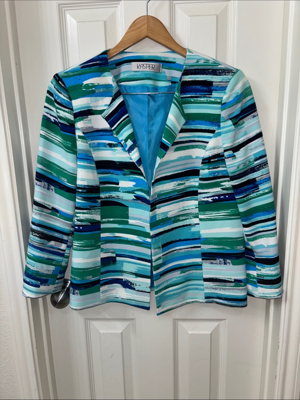 Kasper Women's Striped Teal, Aqua & Navy Blazer